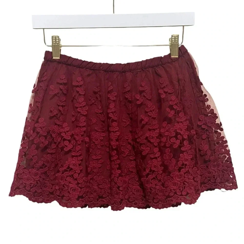 ZARA Kids Special Event Red Sheer Floral Skirt girls size 11/12 years